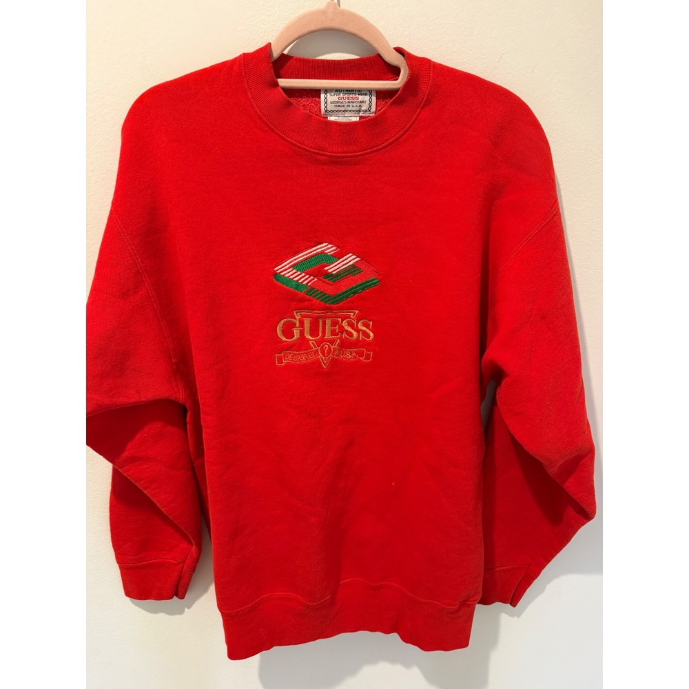 Vintage 90s Guess Georges Marciano Embroidered Red Sweatshirt Large